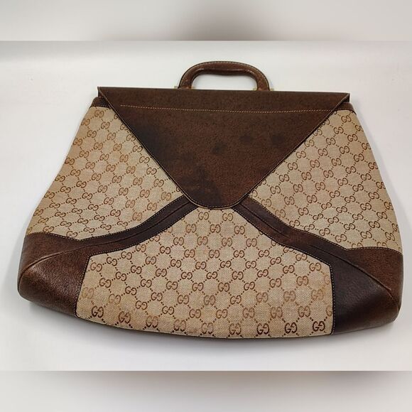 Gucci Brown Leather & Cream Logo Monogram Satchel Bag Vintage - Picture 16 of 16